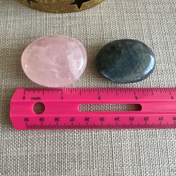 Rose Quartz and Laborite Palm Stone Small - Picture 2 of 2